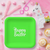 ハッピーイースターホワイト文字オン緑 ペーパープレート (パーティー)
