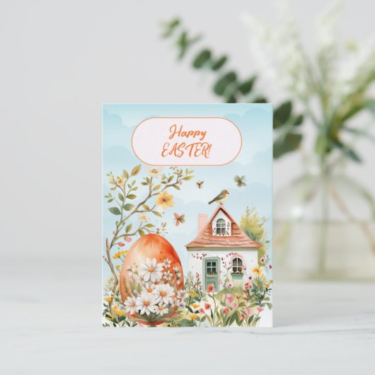 ハッピーイースターホームジャイアントイースターエッグデイジー ポストカード (スタンド正面)