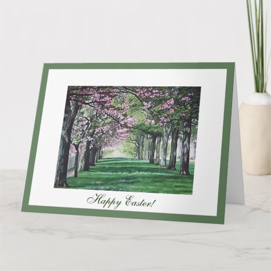 ハッピーイースターボニースコットランドピンクさくらんぼの花 カード (正面)