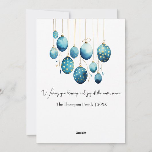 ハッピーイースターボンディブルー水玉模様イースターエッグ シーズンカード (裏面)