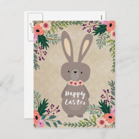 ハッピーイースターポストイースターバニーパーソナライズされた シーズンポストカード (正面/裏面)