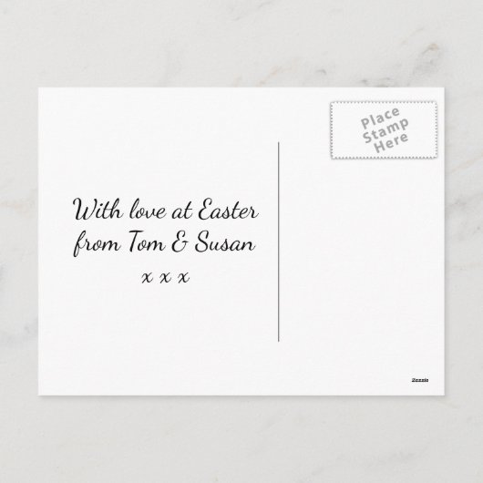 ハッピーイースターポストイースターバニーパーソナライズされた シーズンポストカード (裏面)