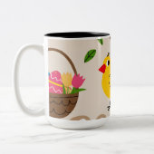 ハッピーイースターマグデザイン：シック、バニー、春 ツートーンマグカップ (左)