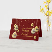 ハッピーイースターマルーンと黄金の卵グリーティング カード (黄色い花)