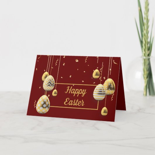 ハッピーイースターマルーンと黄金の卵グリーティング カード (正面)