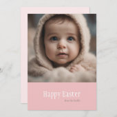 ハッピーイースターミニマルなピンクの写真 シーズンカード (正面/裏面)