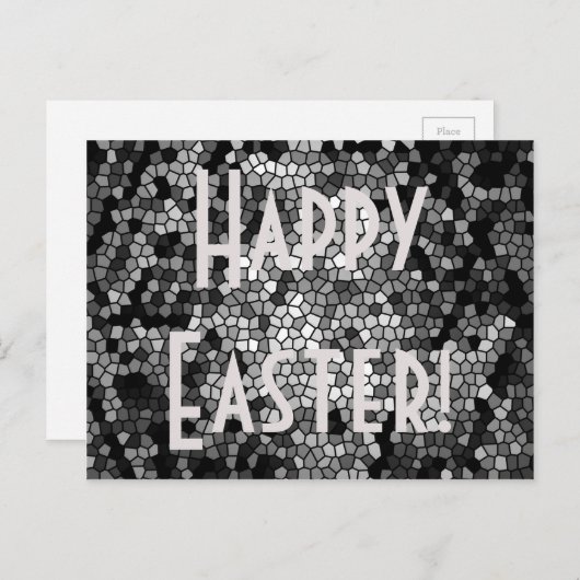 ハッピーイースターモザイクストーンガラスブラックグレーホワイト シーズンポストカード (正面/裏面)