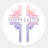ハッピーイースターモダンカスタムキリスト教復活祭クロス ラウンドシール (正面)