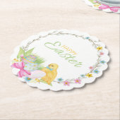 ハッピーイースターモダンチックエッグフローラリース ペーパーコースター (アングル)