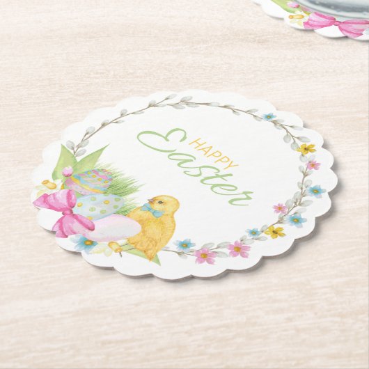 ハッピーイースターモダンチックエッグフローラリース ペーパーコースター (アングル)