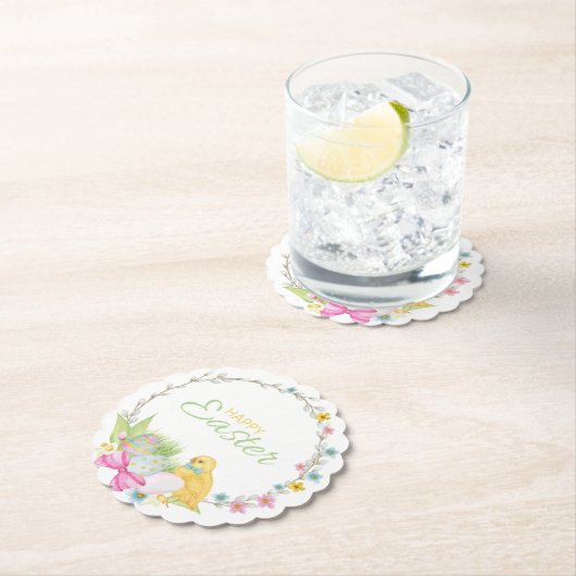 ハッピーイースターモダンチックエッグフローラリース ペーパーコースター (インサイチュ)