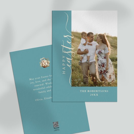 ハッピーイースターモダンミニマルティール（緑がかった色）グリーティングカード シーズンカード