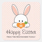 ハッピーイースターモノグラムのバニーシールズピンク スクエアシール (正面)