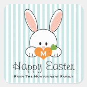 ハッピーイースターモノグラムのバニーシールズブルー スクエアシール (正面)