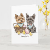 ハッピーイースターヨークシャーテリアドッグス カード (黄色い花)