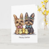 ハッピーイースターヨークシャーテリアドッグス カード (黄色い花)