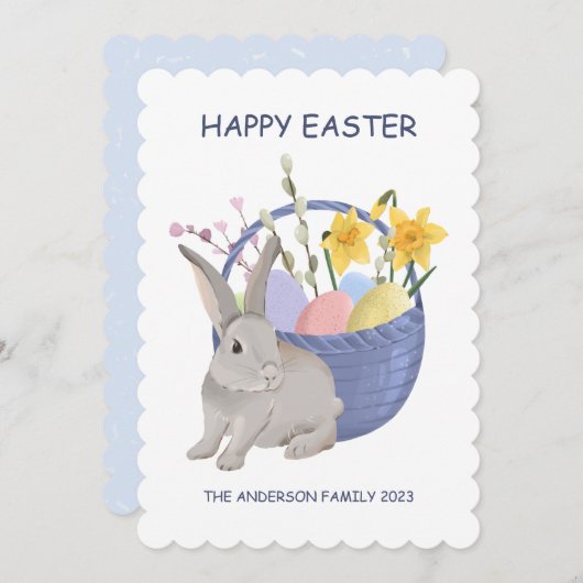 ハッピーイースターラビットフラットホリデーカード シーズンカード (正面/裏面)