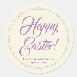 ハッピーイースターラベンダークリームハートカスタムスクリプト ラウンドシール