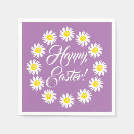 ハッピーイースターラベンダースクリプトかわいいデイジー陽気 スタンダードカクテルナプキン