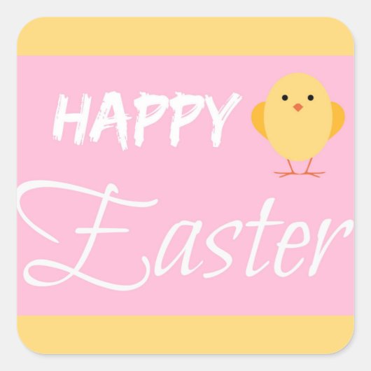 ハッピーイースターリトルチックイエロー スクエアシール (正面)