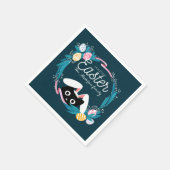 ハッピーイースターリース黒猫（バンニーイヤー） スタンダードカクテルナプキン (角)