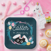 ハッピーイースターリース黒猫(バンニーイヤー) ペーパープレート (パーティー)