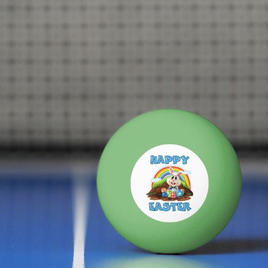 ハッピーイースターレインボーバニーウサギと卵 卓球ボール (ネット)