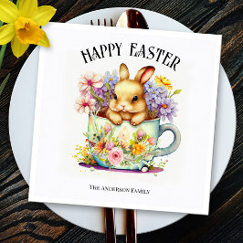 ハッピーイースターレトロウォーターカラーバニー スタンダードカクテルナプキン