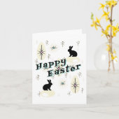 ハッピーイースターレトロミッドセンチュリーモダンスタイルバニー カード (黄色い花)