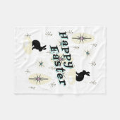 ハッピーイースターレトロミッドセンチュリーモダンスタイルバニー フリースブランケット (正面(横))