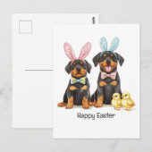 ハッピーイースターロットワイラードッグズバニー耳 ポストカード (正面/裏面)