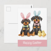 ハッピーイースターロットワイラードッグズバニー耳 ポストカード (正面/裏面)