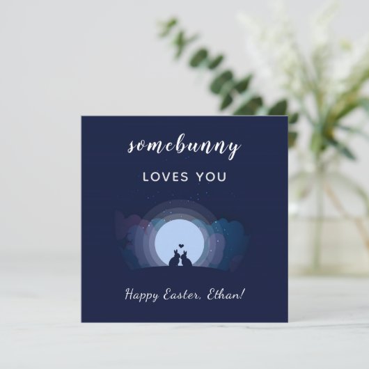 ハッピーイースターロマンチックなウサギのラブカップル シーズンカード (スタンド正面)