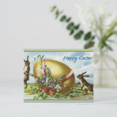 ハッピーイースターヴィンテージウサギと巨大な卵 シーズンポストカード (スタンド正面)