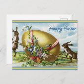 ハッピーイースターヴィンテージウサギと巨大な卵 シーズンポストカード (正面/裏面)