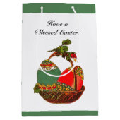 ハッピーイースターヴィンテージエッグバスケット絵画アート ミディアムペーパーバッグ (正面)