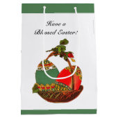 ハッピーイースターヴィンテージエッグバスケット絵画アート ミディアムペーパーバッグ (裏面)