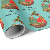 ハッピーイースターヴィンテージエッグバスケット絵画アート ラッピングペーパー (ロールコーナー)