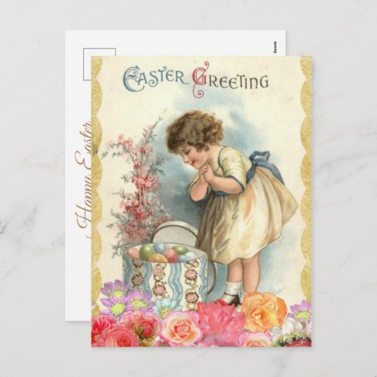 ハッピーイースターヴィンテージエッグパーソナライズされたはがき シーズンポストカード (正面/裏面)
