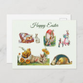 ハッピーイースターヴィンテージコラージュとブンニーズ、チキン シーズンポストカード (正面/裏面)