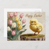 ハッピーイースターヴィンテージチキン(チューリップ付) シーズンポストカード (正面/裏面)