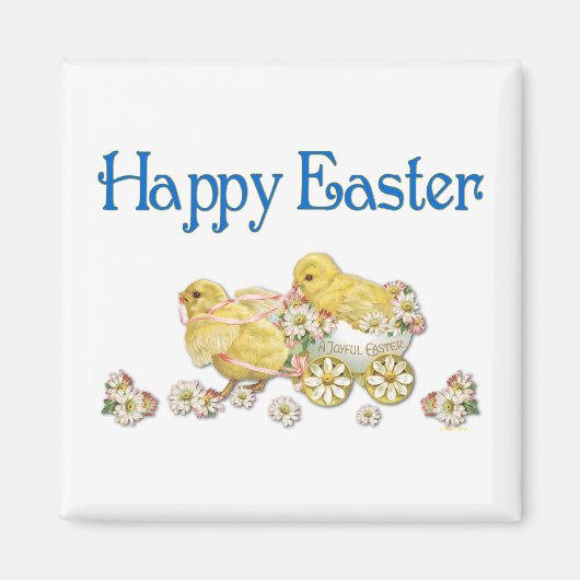 ハッピーイースターヴィンテージチックス&デイジーアート マグネット (正面)