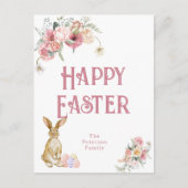 ハッピーイースターヴィンテージバニーと花イースター シーズンポストカード (正面)