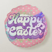 ハッピーイースターヴィンテージパステル絵を描ブストローク ラウンドクッション (裏面)