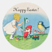 ハッピーイースターヴィンテージ小妖精や小人卵 ラウンドシール (正面)