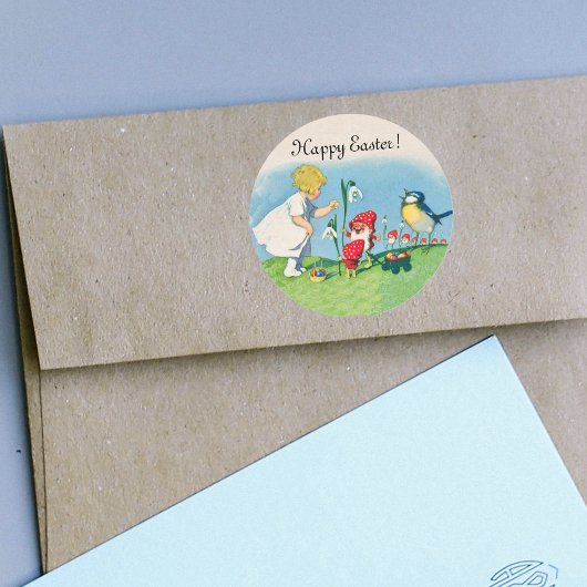 ハッピーイースターヴィンテージ小妖精や小人卵 ラウンドシール