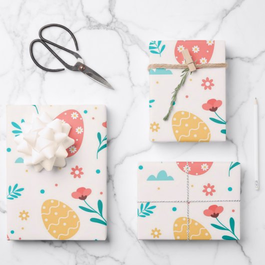 ハッピーイースターヴィンテージ赤卵フローラ ラッピングペーパーシート (正面)