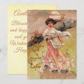 ハッピーイースターヴィンテージ踊りラビットガールwバスケット シーズンカード (正面/裏面)