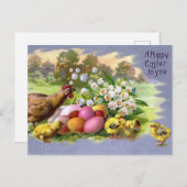 ハッピーイースターヴィンテージ鶏と卵カラフル ポストカード (正面/裏面)