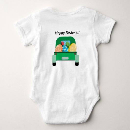 ハッピーイースター全員!!!Tシャツの子ども ベビーボディスーツ (裏面)